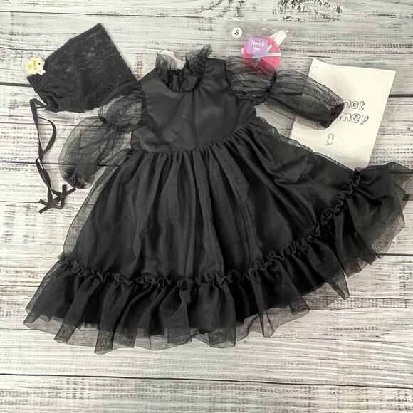 PETITE JR Other - PETITE JR Baby Girl Black Dress XS 3-6 mths Bonnet Hair Bow Wedding Dedication 3